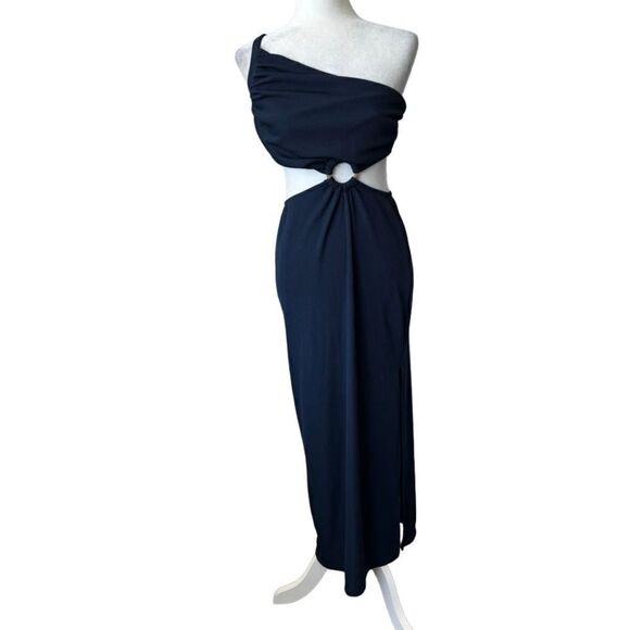 Anrabess Blue Halter Strappy Dress Circle Front Cutout SZ M - Picture 1 of 15